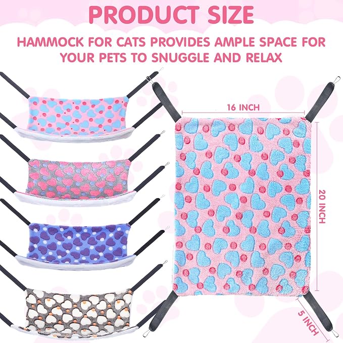 8 Pcs Cat Hammock for Cage, Pet Hammock Bed, Reversible Hanging Cat Hammocks Soft Bed, with Straps and Metal Hooks for Kitten Indoor Puppy Rabbits Feral Animals Shelters(Heart Style) - Image 2