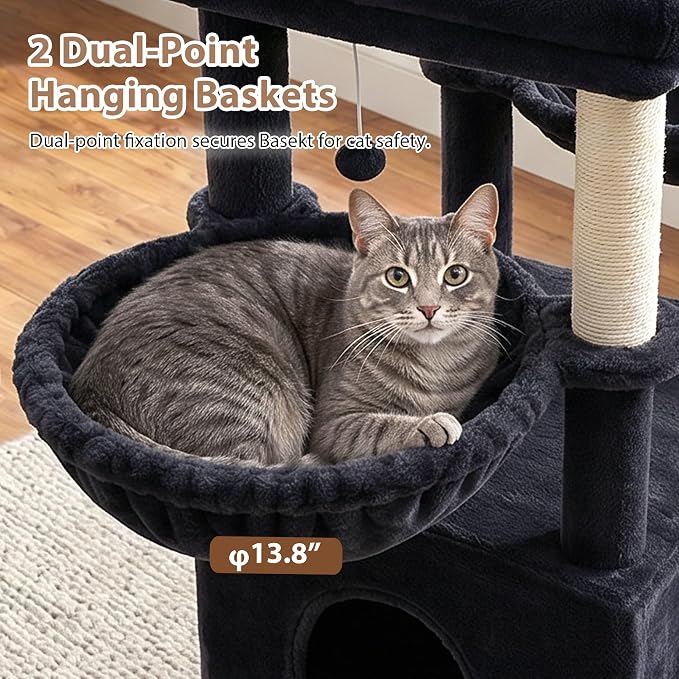 Cat Tree, 78.7'' Tall Tower with Extra Wide Top Platform GCT804G | Multi-level Cat Furniture for Indoor Cats, Cat House with Dual Scratching Boards, Big Condo, 2 Baskets & Hammock, Light Gray - Image 4
