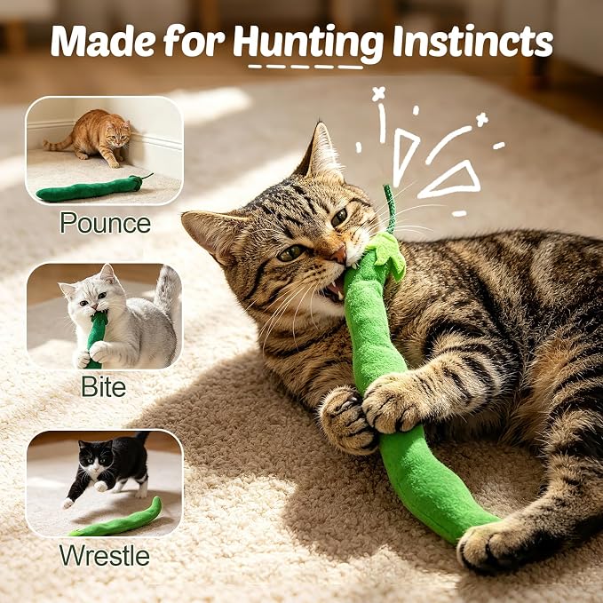CiyvoLyeen Plush Green Bean Catnip Toys for Indoor Cats 4 Pack | Cat Chew Kicker Toys, Boredom Relief, Interactive Play, Soft Durable Plush with Catnip, Funny Gift for Cat Lovers & Kitten - Image 2
