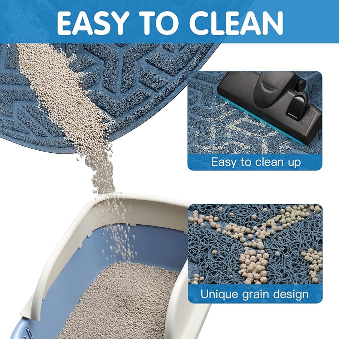 UPSKY Waterproof Cat Litter Mat Large 35" x 24" Soft on Kitty Paws, Blue | Litter Box Mat, Cat Litter Mat Litter Trapping Mat, Waterproof Scatter Control, For Indoor Cats, Easy to Clean - Image 4