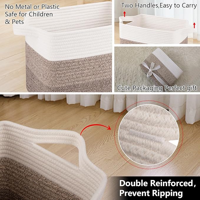 OIAHOMY Storage Basket, Woven Baskets for Storage, Cotton Rope Basket for toys,Towel Baskets for Bathroom - Pack of 9, Gradient Yellow - Image 8
