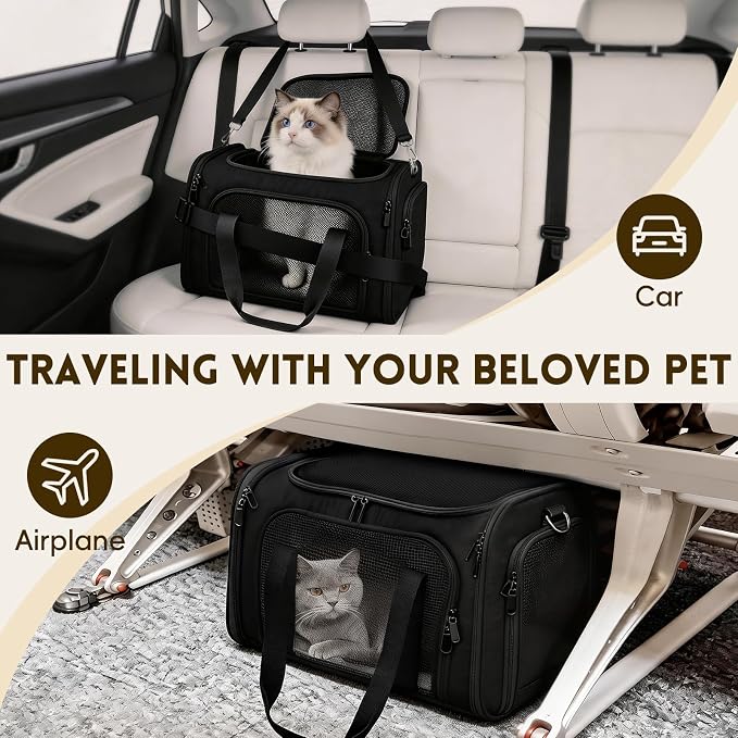 Cat Carrier Soft, Dog Carriers for Small Dog/Large Cat (Up to 16lb) | with High Breathability, Shoulder Strap, Waterproof Mat, Pet Carrier Airline Approved, for Home Outdoor Travel (Black) - Image 8