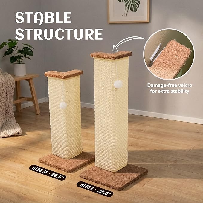PETKARAY Couch Corner Cat Scratcher, 28.5" Sisal Scratching Post for Indoor Cats, Corner Wall Scratch Pad for Furniture Protection, Plush Base, Large - Image 5