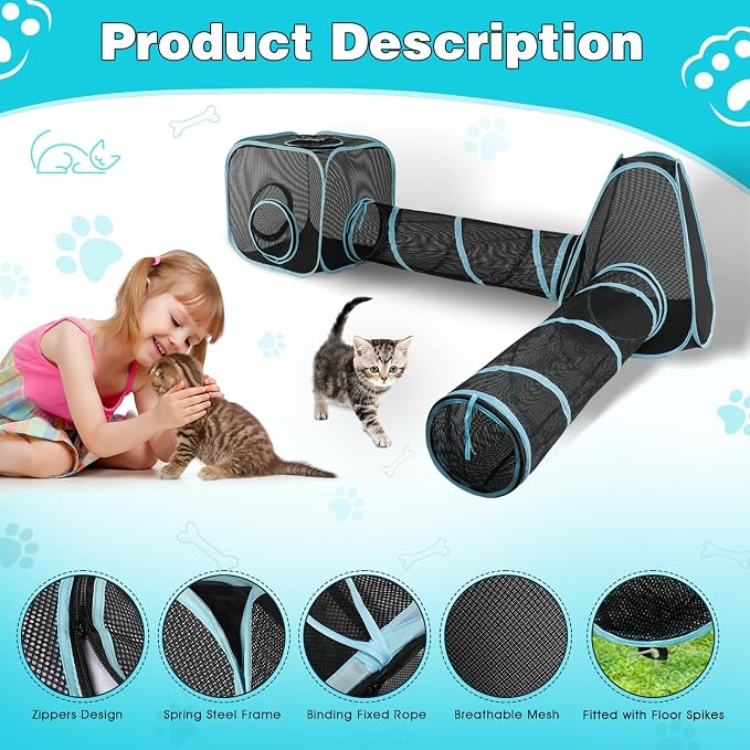 Outdoor Cat Enclosure, 9.45 ft Pop-Up Cat Tent with Tunnel Kit | 4-Piece Kit with 2 Tunnels, 33.86 x 11.81 in Tubes, Breathable Mesh, Pop-Up Setup, Storage Bag, DIY Layouts, Cats - Image 4