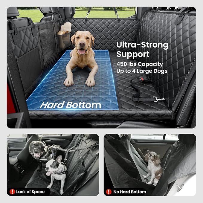 REEVAA Dog Truck Seat Cover for Back Seat, Hard Bottom, XL, Black | 450 lbs Extender, 45% More Space for 2-4 Large Dogs, Waterproof, Zippered Mesh Window, Fits Crew Cab Trucks & Large SUVs - Image 2