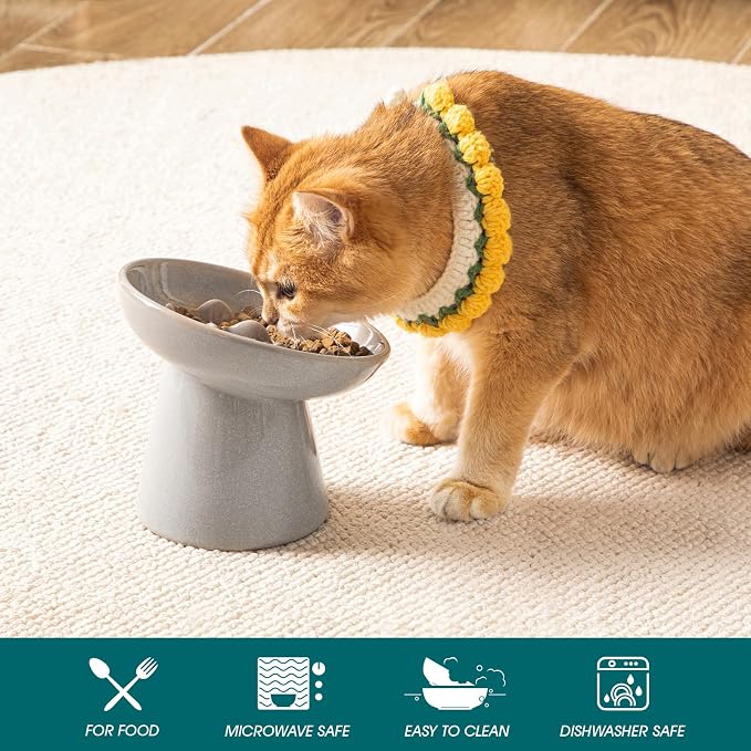 vancasso Ceramic Slow Feeder Cat Bowl, 6.25 Inch Elevated Cat Slow Feeder Bowl, Anti Vomiting for Dry and Wet Food, Grey - Image 3