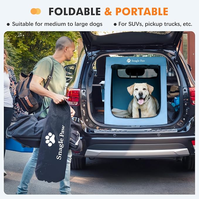 Snagle Paw Portable Dog Crate for Car Travel, Collapsible Large Dog Travel Crate with Metal Frame & 3-Door Mesh Windows, Secures in Trunk/Backseat, Soft-Sided Kennel Carrier for Medium Large Dogs-XL - Image 5