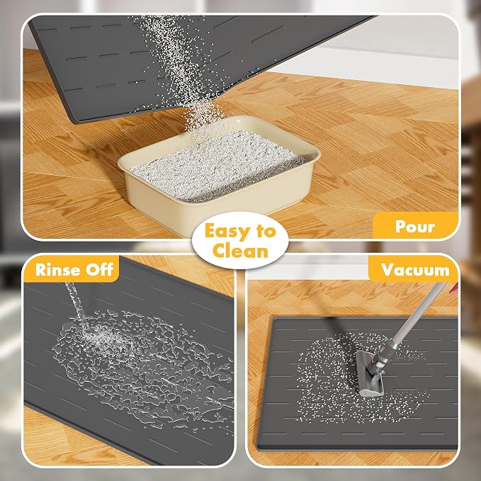 Pieviev Extra Large Silicone Litter Box Mat, Easy to Clean, 40'' x 28'' | Extra-Large Coverage Area Litter Mat, Soft on Kitty Paws, Grooves Reduce Waste, Raised Edges Trap Urine and Spills. - Image 5