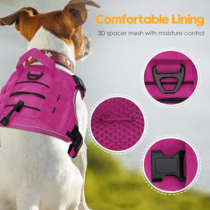 Heavy-Duty Tactical Dog Harness for Large Dogs, No Pull Adjustable Reflective Pet Vest with Molle System, K9 Military-Grade Control for Service Training, Outdoor & 10+ Breeds, Pink, Small - Image 2