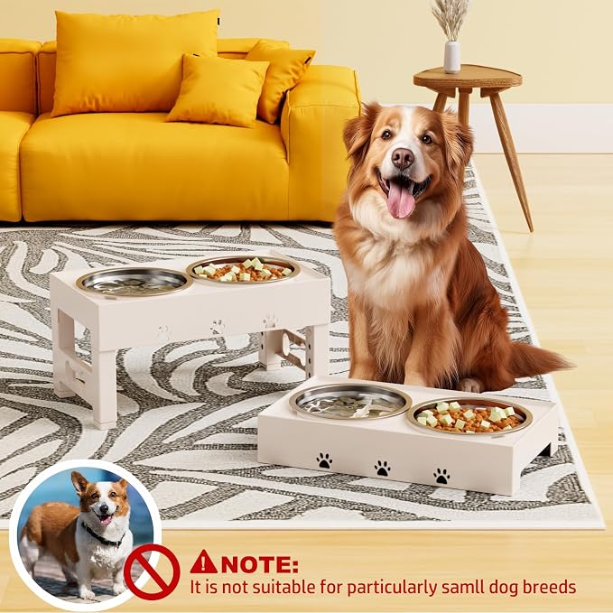 LAKIPETN Elevated Dog Bowls with Mat, Raised Dog Food Bowl Stand with 2 Stainless Steel Bowls, 5 Height Adjustable (3.1", 9", 10", 11", 12") Non-Slip Feeder Set for Medium and Large Dogs – Apricot - Image 2