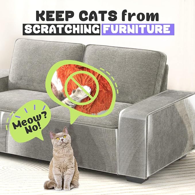 JINVOGREEN Cat Scratch Furniture Protector, 196.8 x 11.8 in | Thickened Transparent Self-Adhesive Couch Protector Designed to Help Shield Furniture from Cat Claws and Scratching - Image 2