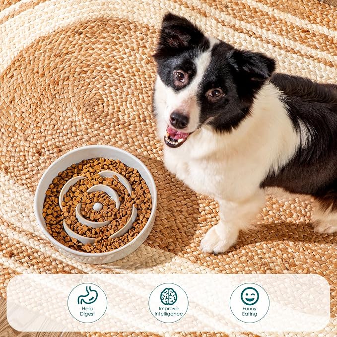 vancasso Slow Feeder Dog Bowls, 3 Cups Ceramic Puzzle Dish for Large Breeds | Maze Dog Food Bowl for Fast Eaters, Slow Feeding Design for Large Dogs, Promotes Healthy Eating Habits, Grayish Cyan - Image 8