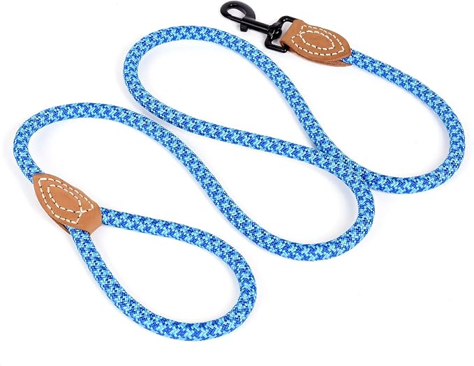 Mile High Life Dog Leash with Genuine Leather-Wrapped Ends, 4/5/6FT | Tangle-Free 360° Swivel Clasp Heavy Duty Rope Leash | Small Medium Large Dogs | Daily Walking (Sky Blue, 72 Inch, 1/2") - Image 6
