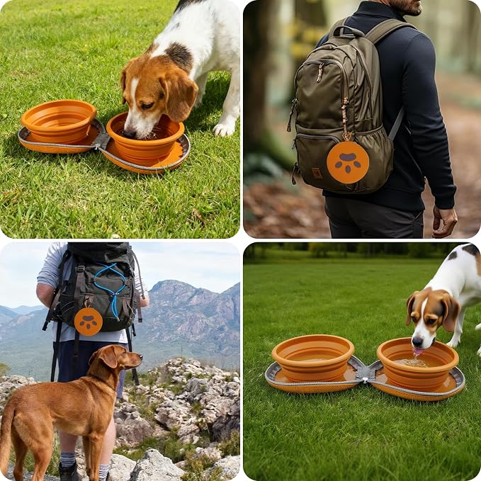 Zegcohjave Collapsible Dog Bowls, 2-in-1 Silicone Portable Dog Food and Water Bowl, Travel Pet Bowls for Dogs & Cats, Ideal for Camping, Hiking and Outdoor Adventures(Brown) - Image 3