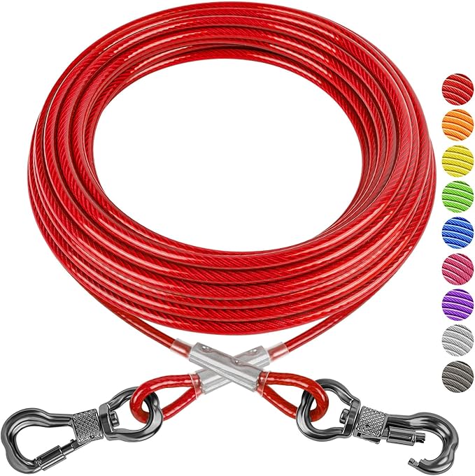 XiaZ Dog Tie Out Cable, Heavy Duty Dog Chains for Outside with Lockable Hook, Pet Runner Cable Leads for Yard, Dogs Line Tether for Small Medium Dogs Up to 250 LBS (20FT, Red) by XiaZPet