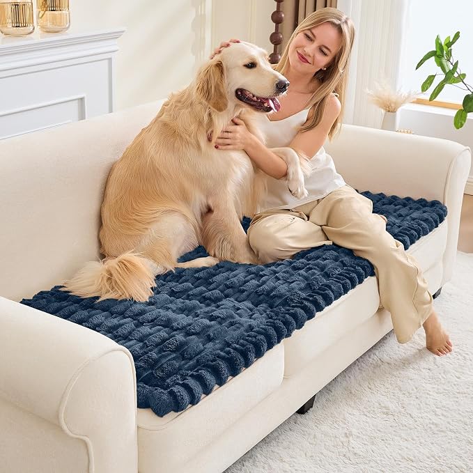 Waterproof Dog Couch Cover, Non Slip Pet Sofa Protector, Thick Fuzzy Couch Cover for Dogs, Machine Washable Furniture Protector, Scratch Resistant Pet Couch Mat(Berlin Blue, 28" x 83"/70 x 210cm) - Image 9