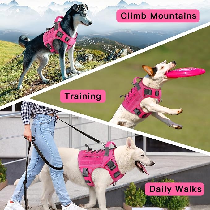 WINGOIN Pink Tactical Dog Harness for Large Dogs,No Pull Dog Harness | Heavy Duty with Handle,Adjustable Reflective,Military K9 Style,xl Size Pet Vest,for Husky Doberman,for Walking Hiking - Image 6