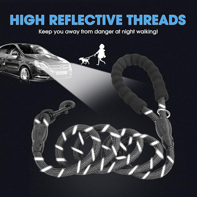 2/4/5/6 FT Dog Leash with Comfortable Padded Handle and Highly Reflective Threads for Small Medium and Large Dogs (4FT-1/2'', Black) - Image 4