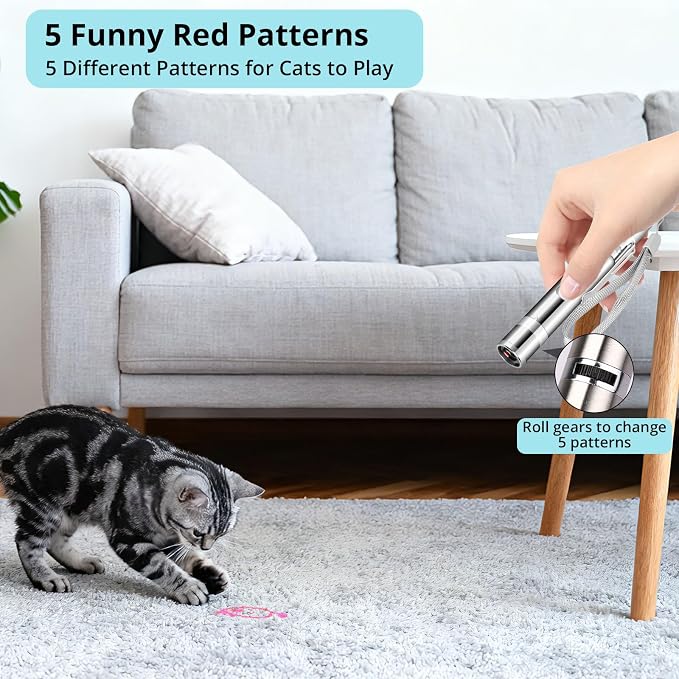 Waputne Cat Toy, 2 Pieces, Rechargeable, 3 Light Modes, 5 Fun Patterns | Interactive Chase Toy; Automatic Training & Exercise Fun; Kitten Toy for Indoor Cats & Dogs - Image 4