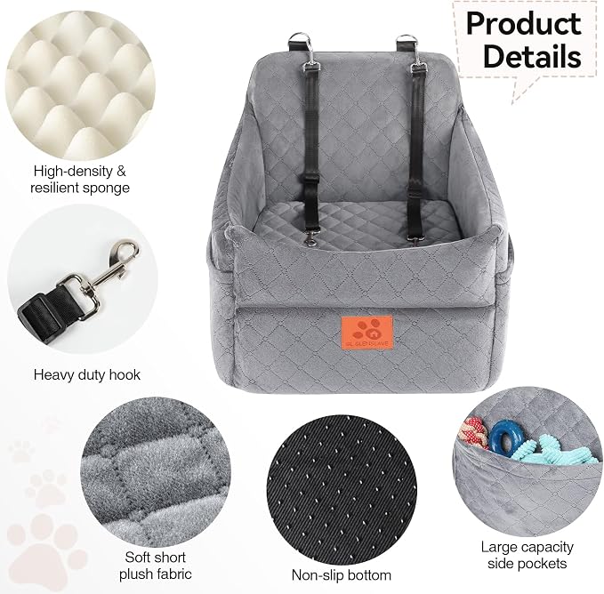 GL GLENSLAVE Dog Car Seat for Small/Medium Dogs, Dog Booster Car Seats with Thick Cushion for Dogs Under 35lbs, Detachable Washable Pet Carseat with Storage Pockets, 2 Safety Belts - Image 5