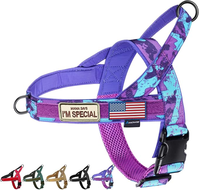 Annchwool No Pull Dog Harness with Soft Padded Handle,Escape Proof and Quick Fit to Adjust Dog Harness,Easy for Training Walking for Small & Medium and Large Dogs(Camo Purple,M) by Annchwool