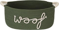 Sea Team Dog Toy Storage Basket with Handles, Green Woof | Large Cotton Rope Storage Bin, Shelf Basket, Organizer for Pet Chew Toys, Foods, 16.5 x 11 x 7 Inches, 4.4 Gallons by SeaTeam