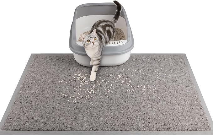 ondware Cat Litter Mat 35.5 x 23.6 in, Waterproof Non-Slip, Gray | Traps scattered litter, soft PVC on paws, washable, easy rinse clean, stable anti-slip base by ondware