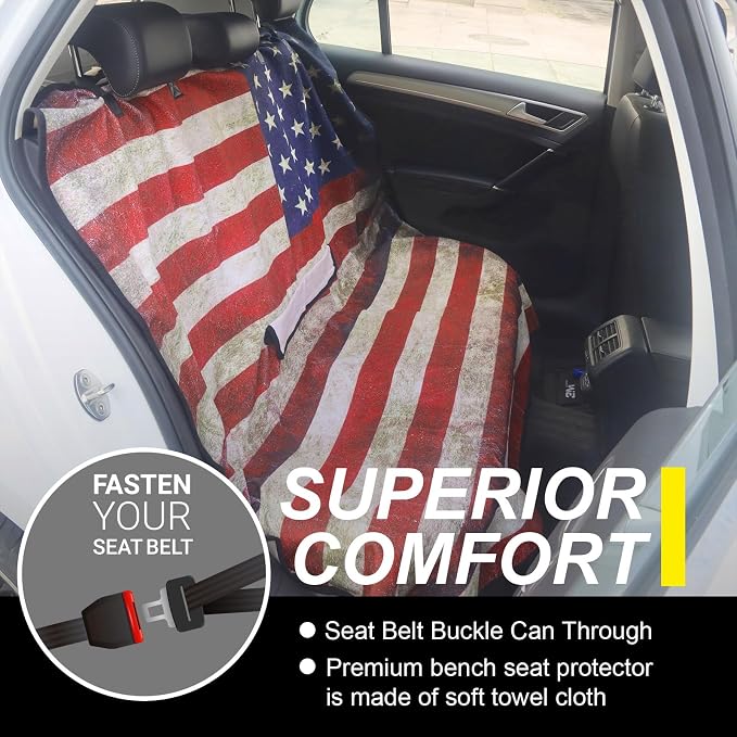 Back Seat Cover for Car Trucks Van SUV Jeep,Waterproof Rear Bench Towel Seat Covers for Dogs and Kids,Automotive Backseat Protector (American Flag) - Image 2