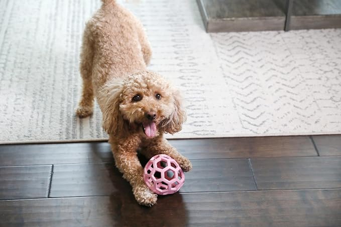 JW Pet HOL-ee Roller Dog Puzzle Ball, Medium 4.5in, Natural Rubber, Pink | Puzzle Ball Design Dog Toy for Interactive Play and Chasing Fun - Image 7