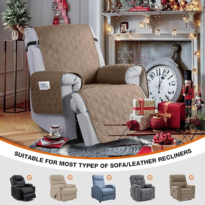 VANSOFY 100% Waterproof Recliner Chair Covers Washable, Light Brown, 22" | Non-Slip, Slipcover with Pocket, Furniture Protector, Elastic Straps, Chair Cover for Pets, Dogs - Image 4