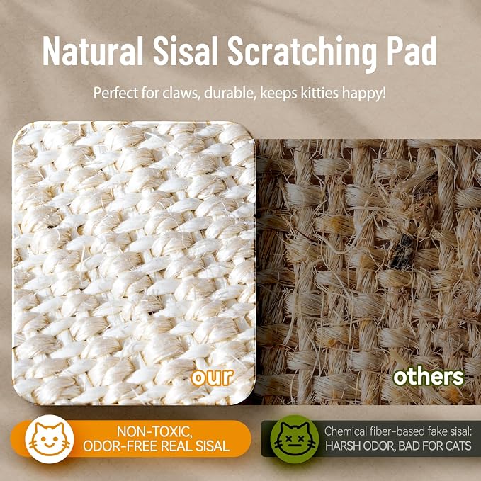 Sisal Cat Scratcher Bed for Indoor Large Cats Lounger & Sleep | Cat Supplies Pet Supplies Whole Wash Stable & Breathable Easy Assembly Indoors Outdoors, 16.9 in x 16.9 in x 9.5 in - Image 6