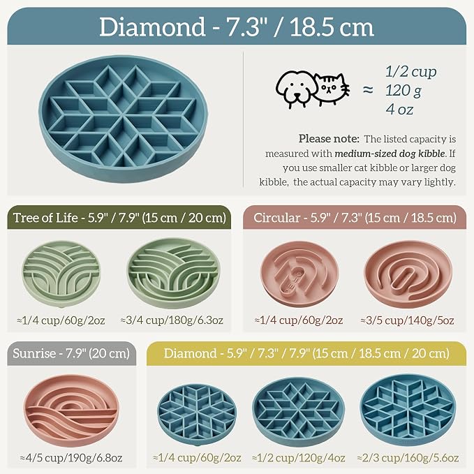 OHMO Slow Feeder Dog Bowl, 7.3" Lick Mat for Dogs, Diamond, Light Blue | Cat Slow Feeder Bowl, Anti Choking, Enrichment Toys, Easy Clean BPA-Free Silicone Feeding Bowl, Boredom and Anxiety Reducer - Image 2