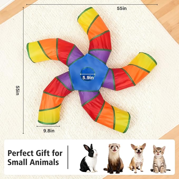 Joytale Cat Tunnel for Multiple Cats, 5-Way Indoor Tube Toy to Chase & Hide | Bell ball & Toy Mouse Included; Peekaboo Hole; Pops Open & Folds Into Zip Bag; Fits Cats to ~12 lb; Kittens & Rabbits Too - Image 5