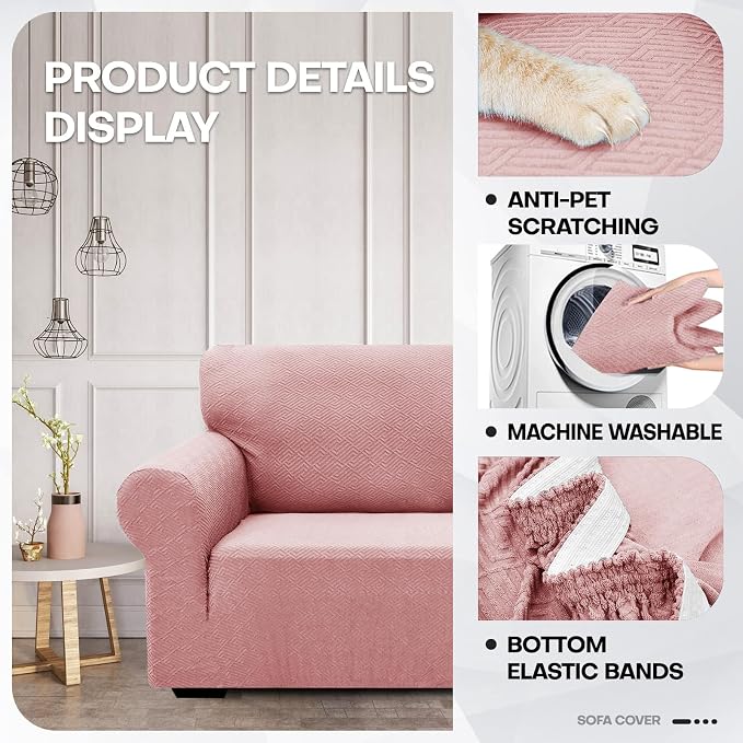 ZNSAYOTX 1 Piece Jacquard Couch Covers for 2 Cushion Couch High Stretch Loveseat Slipcover for Pets Dogs Anti Slip Love Seat Sofa Slipcover Furniture Protector (Medium,New Pattern Rose) - Image 3