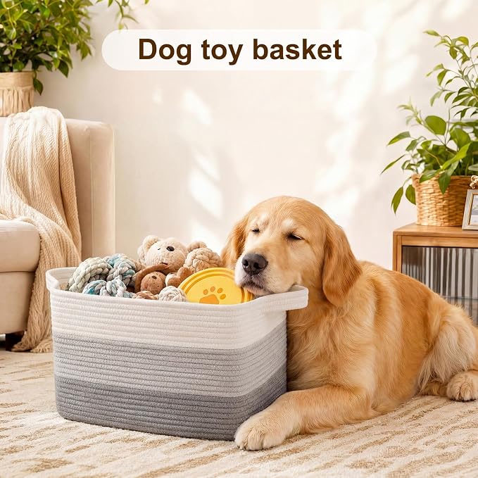 OIAHOMY Storage Basket, Woven Baskets for Storage, Cotton Rope Basket for toys,Towel Baskets for Bathroom - Pack of 3, Gradient Gray - Image 4