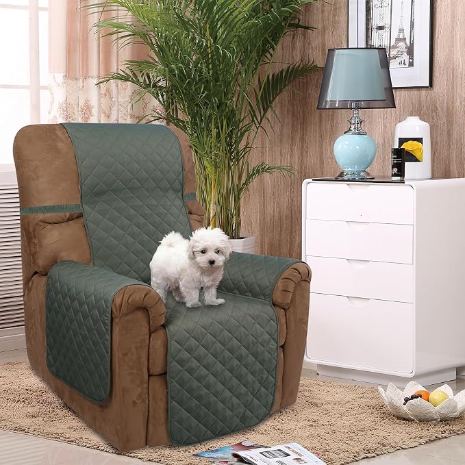 U-NICE HOME Reversible 23''Recliner Small Chair Cover, Grey/Beige | Recliner Cover for dogs Washable, Pet Friendly, Elastic Straps, Water Repellent, Diamond Quilted - Image 2
