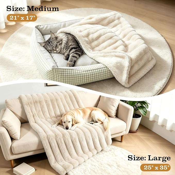 Cat Blanket for Indoor Cats, Soft Rabbit Fur Kitten Blanket 21x17 White | Nodarko Double-Sided 600GSM Rabbit Fur & Soft Fleece Cat Blanket, Washable Pet Blanket for Couch, Cat Bed & Window Perch - Image 3