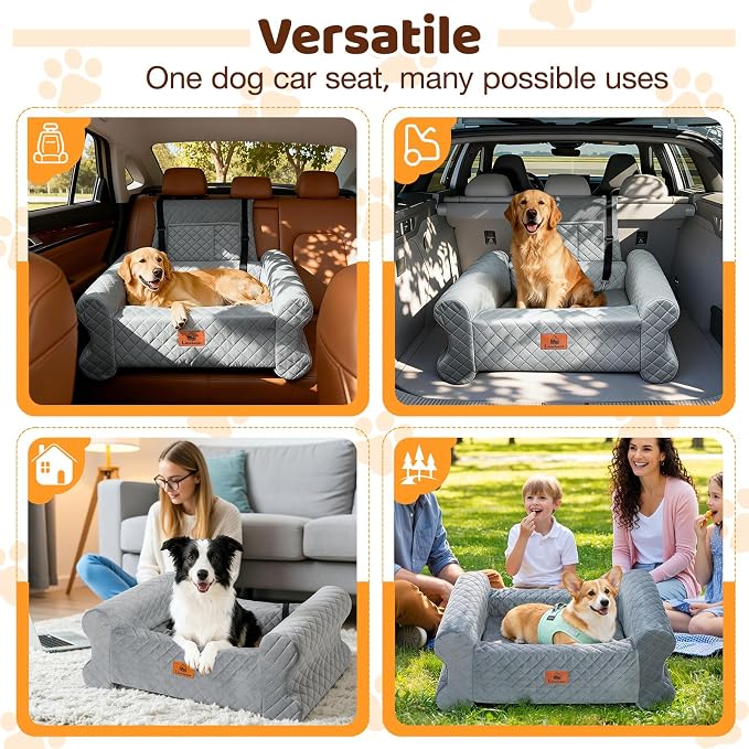 Dog Car Seat for Medium/Large Dogs up to 60LBS Memory Foam Dog Booster Seat | with Thick Cushion, Pet Car Seat for Back with Detachable Washable Cover, Storage Pockets for SUV, Pick Up, Trunk, Grey - Image 4
