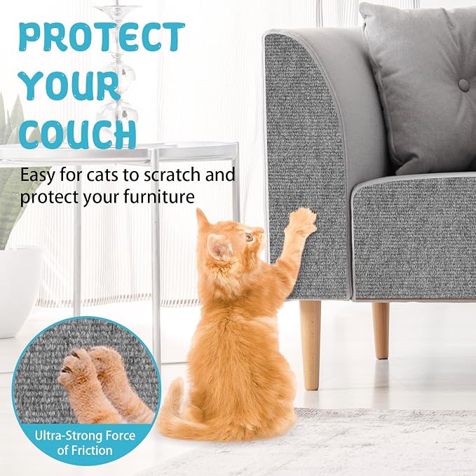 LSGCQ Cat Scratch Mat Self Adhesive Cat Scratch Furniture Protector | Self Adhesive Cat Scratching Mat Replacement for Cat Tree Post Couch Wall Furniture Protector (118" x 15.8", Light Gray) - Image 4