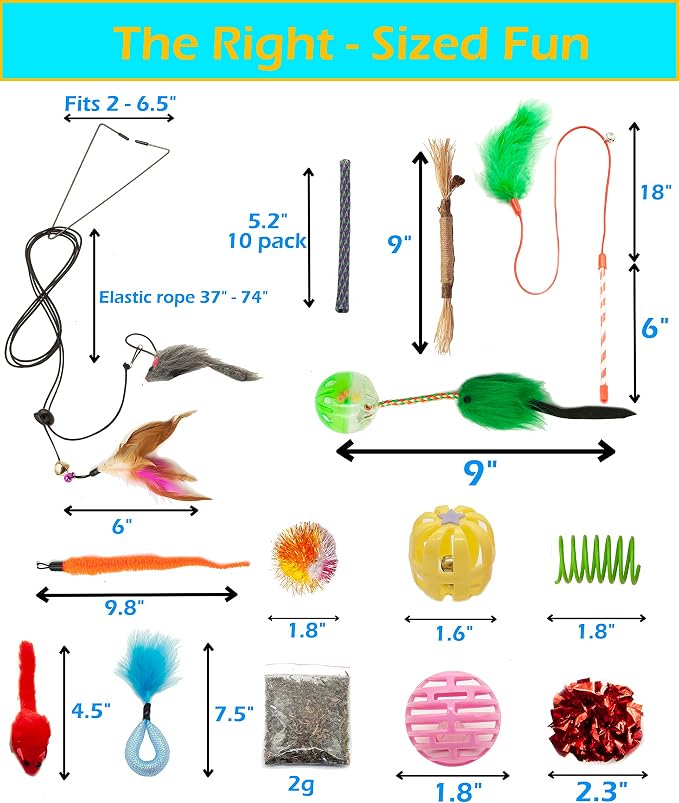 Fashion's Talk Cat Toys 50 Pcs for Indoor Cats,Interactive Door Hanging Mice Feather Toy Cat Spring Toy Cat Wand Catnip Crinkle Balls Silvervine Stick - Image 2