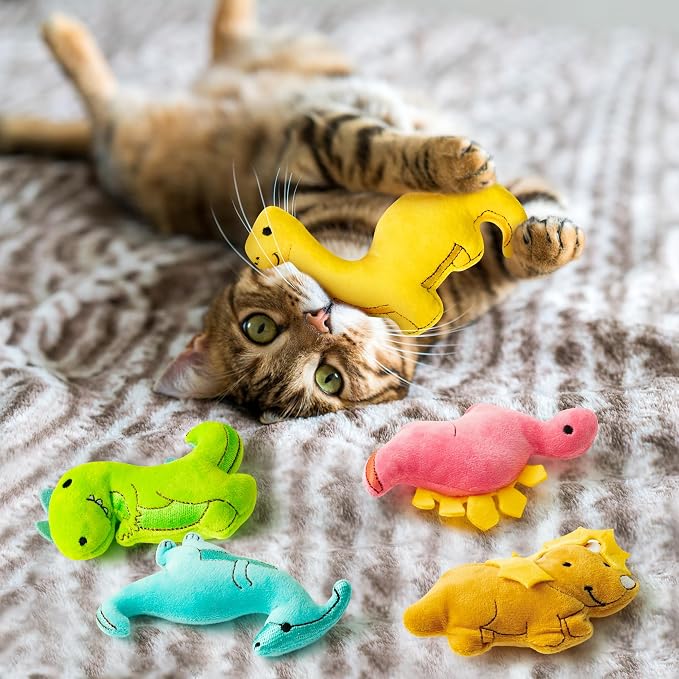 MALLMALL6 5Pcs Dinosaur Catnip Toys for Cat, Indoor Cat Chew Bite Kick Catmint Pet Supplies for Kitten Lover Gifts, Interactive Pet Toy with Cute Expression - Image 4