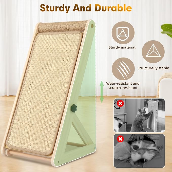 Sisal Cat Scratcher, 21 in Wooden Cat Scratching Board, 3 Spare Changeable Pads,Vertical cat Scratcher, cat Scratch Post for Indoor Cats - Wood Color - Image 4