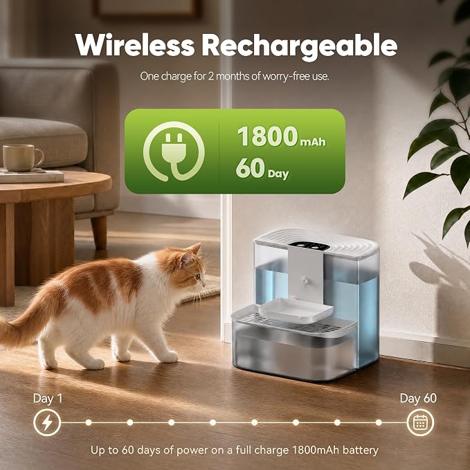 CZPET 4.5L Wireless Cat Water Fountain No Filters | Wastewater Separation, Rechargeable, Ultra Quiet, Automatic Pet Water Fountain for Cats & Small Dogs - Image 7