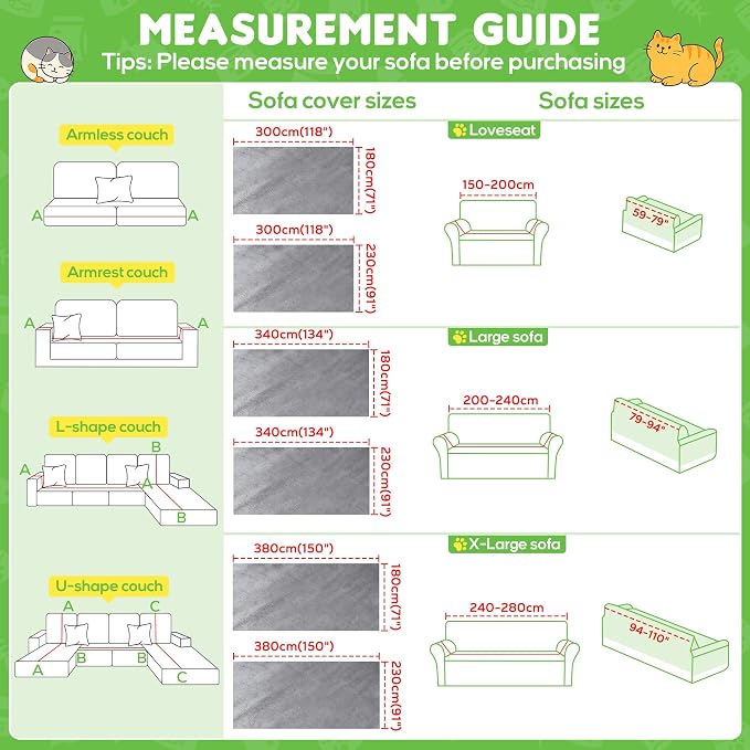 Loiion Cat Scratch Couch Cover Waterproof Sofa Cover 134"x91" Gray | Pet-Friendly Couch Protector, Anti-Scratch & Non Slip Sofa Cover For Cats Dogs Kids, Machine Washable - Image 8