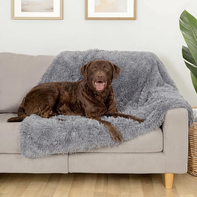 Furhaven Waterproof Throw Blanket for Dogs & Indoor Cats, Washable - Shaggy Plush Calming Long Faux Fur & Velvet Dog Blanket - Gray, Large - Image 2