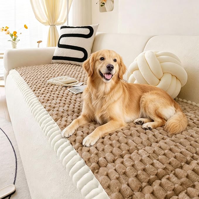 OTOB Couch Cover for Dogs Washable Non Slip Pet Couch Covers Sofa Protector | Coffee, 27.6" x 59.1", Fuzzy Soft Plush, Pet Friendly, All Seasons, Breathable, Modern, Wear-Resistant, Loveseat Covers by OTOB