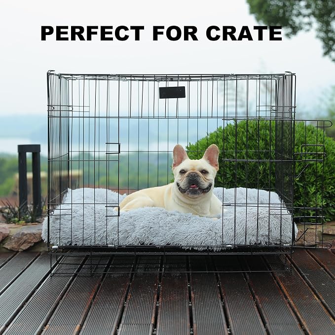 Bedfolks Waterproof Dog Crate Bed, Plush Dog Pad, 29"x21", Solid Light Grey | Faux Fur Plush Cover, Zippered Removable Washable Outer, Waterproof Inner Lining, Non-Slip Base, Crate Pad and Dog Pillow - Image 3