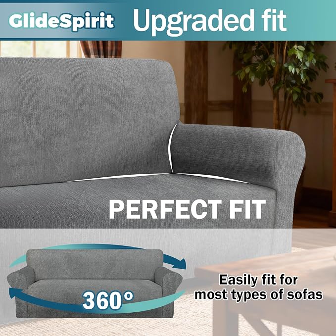 Waterproof Stretch Loveseat Cover - Non-Slip Sofa Slipcover with Elastic Bottom, Washable Leakproof Furniture Protector for Kids, Pets (Loveseat, Light Gray) - Image 3