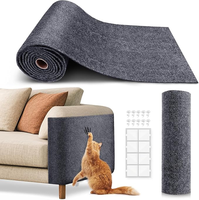 Cat Scratch Furniture Protector, Trimmable Self-Adhesive Carpet, DIY Climb Cat Scratcher Mat for Covering Cat Tower and Couch Protector from Cat Claws (78.7x15.8in Dark Gray) by VIVOYAN
