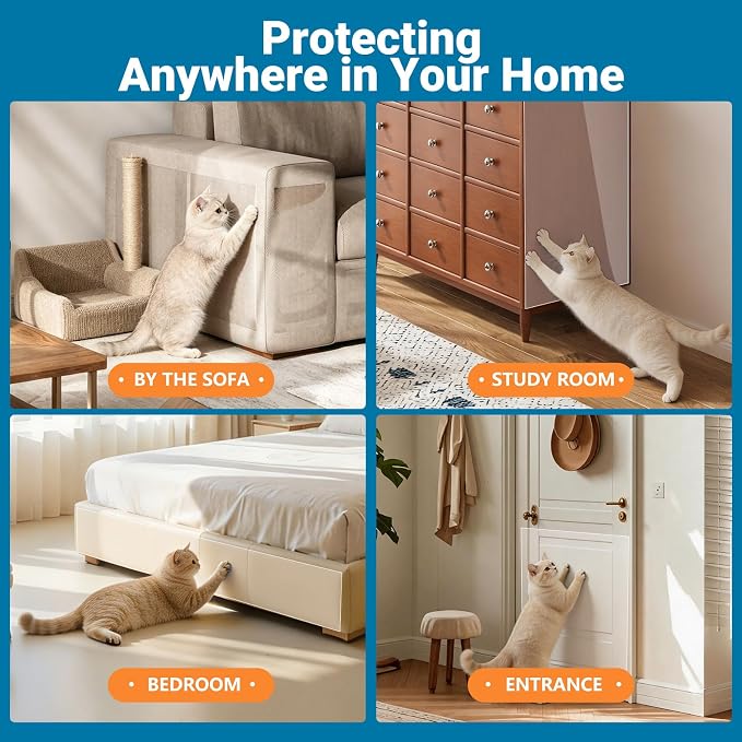 Anti Cat Scratch Furniture Protector – Clear Thicken Vinyl Tape 160"x17", Single-Sided Sticky Couch Protector from Cat Claws, Flexible Guard for Sofa Corner Door Walls Bed Leather - Image 4